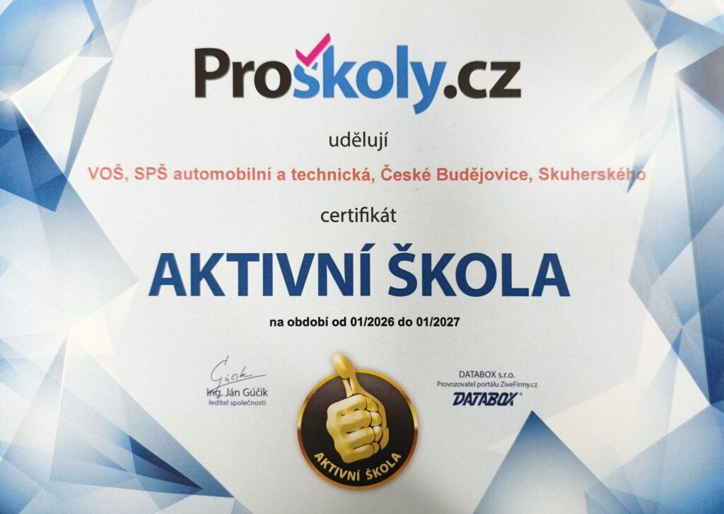 Jsme součástí projektu Aktivní škola - VOŠ, SPŠ automobilní a technická