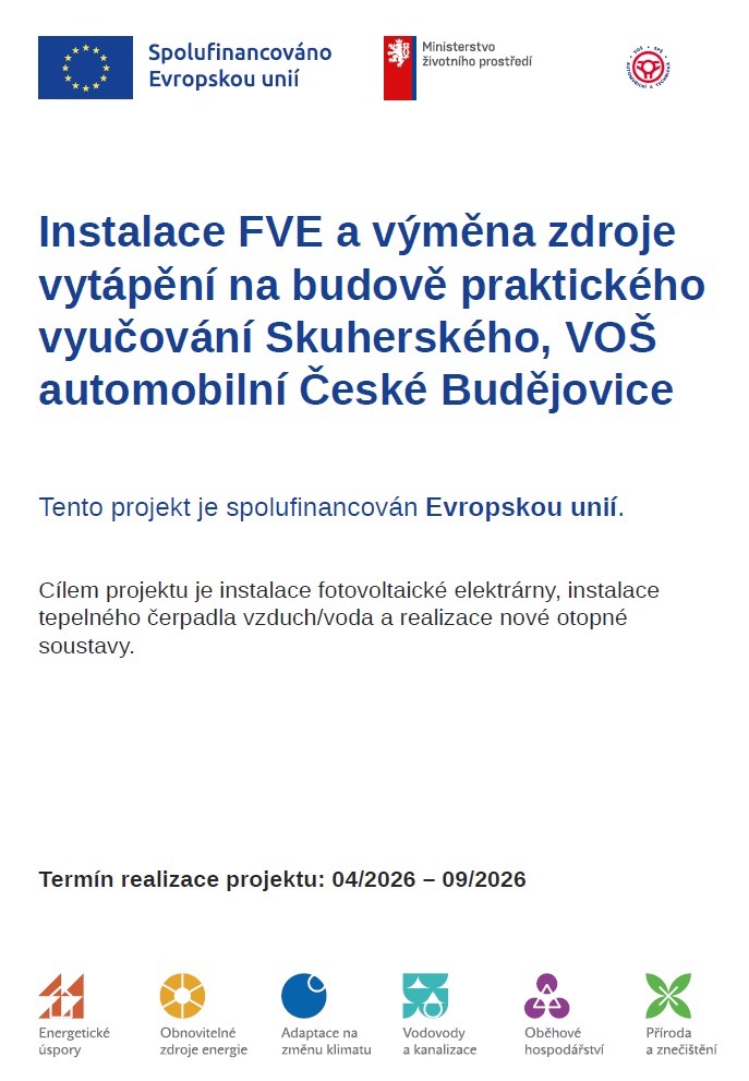 Instalace FVE a výměna zdroje vytápění na budově praktického vyučování Skuherského - VOŠ, SPŠ automobilní a technická